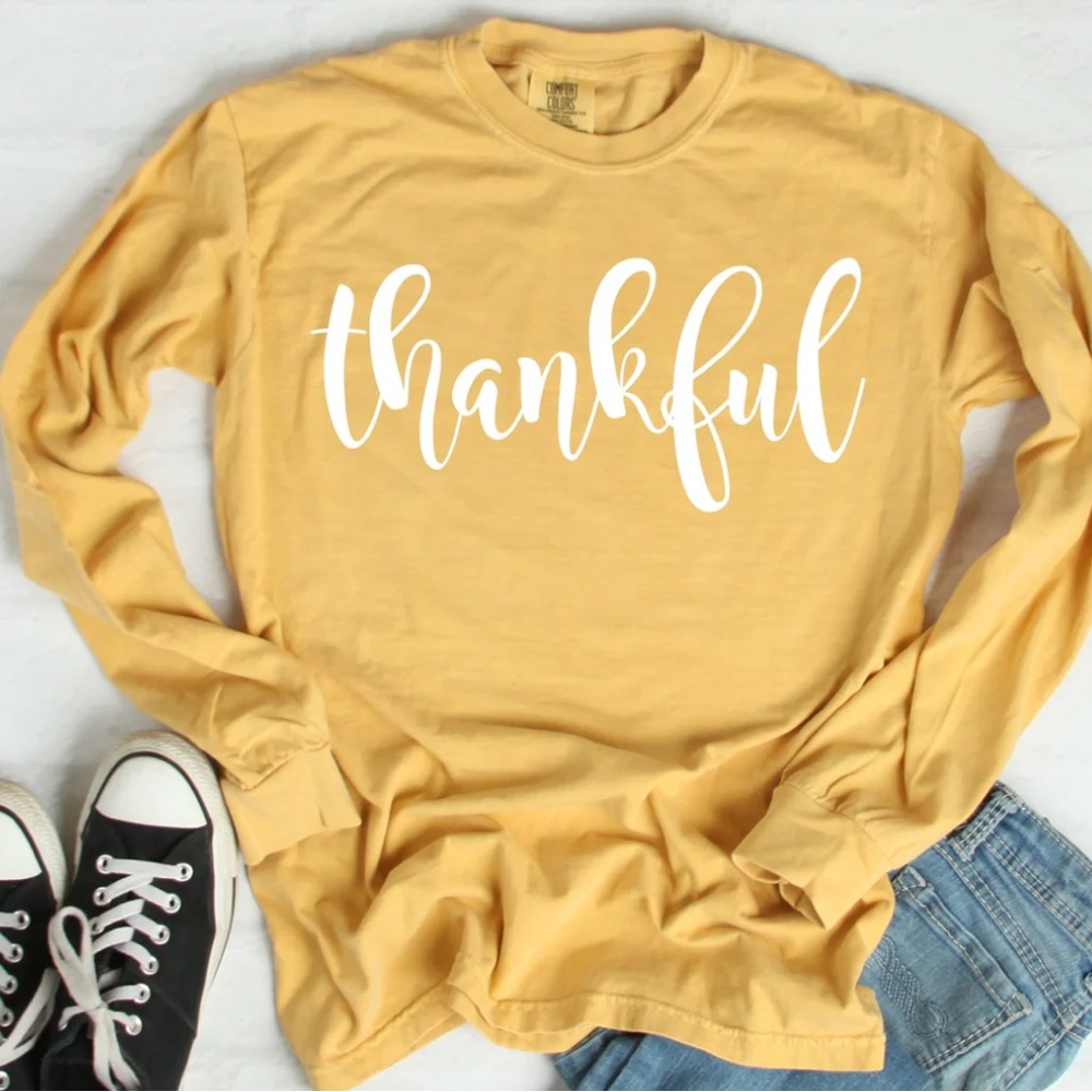 Yellow 'Thankful' Long Sleeve Shirt